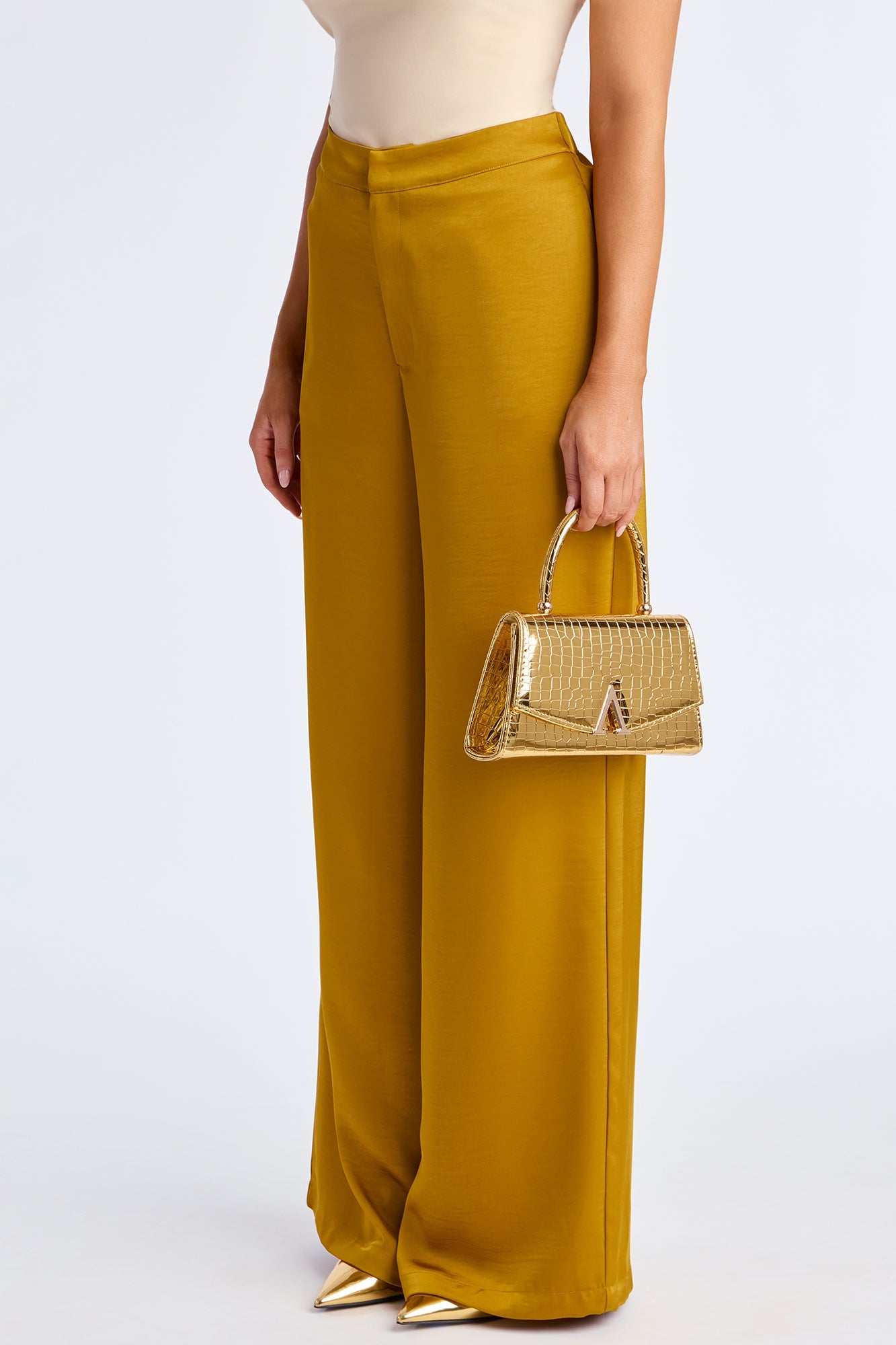 Denise Satin Wide Leg Trouser Pant - Mustard 