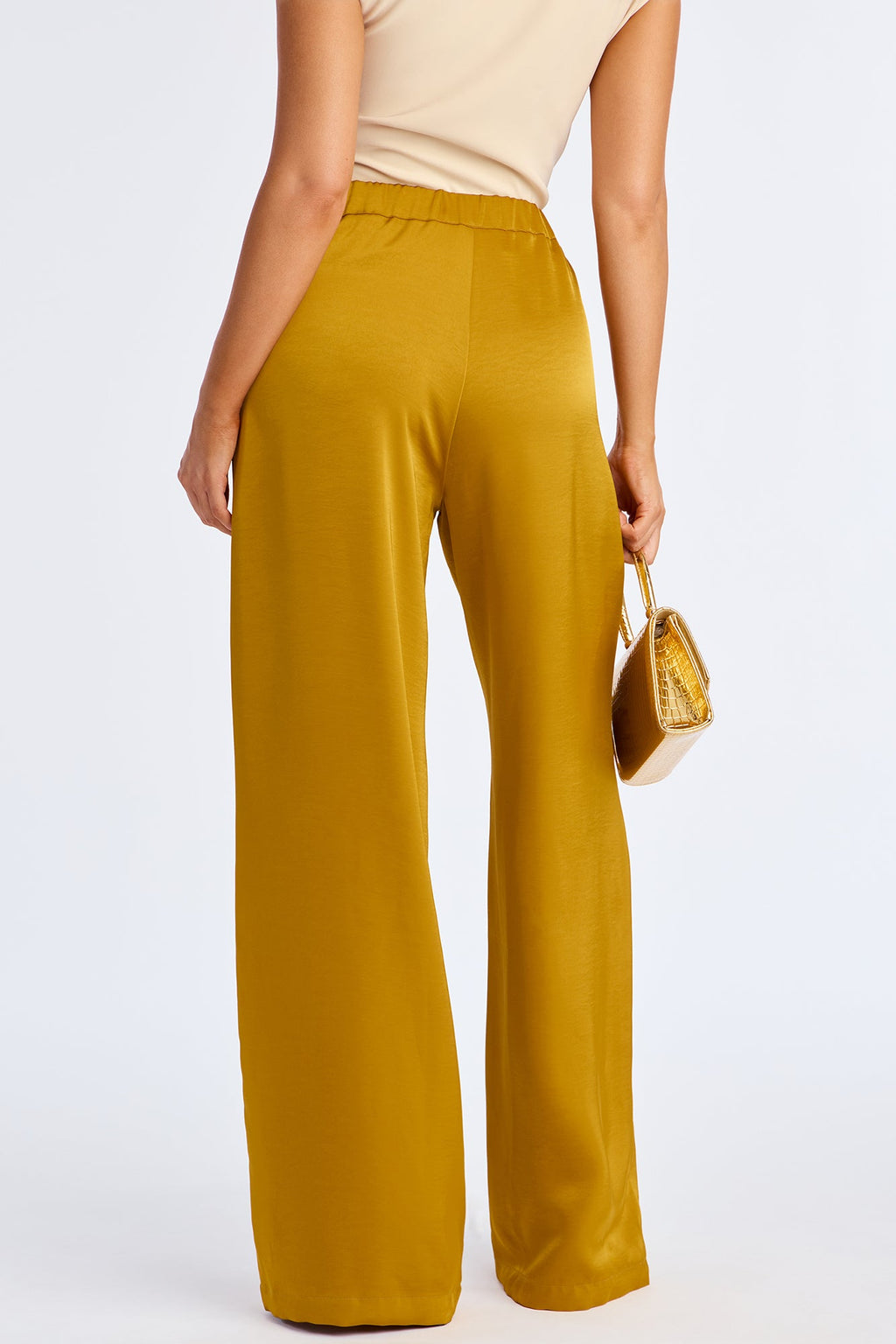 Denise Satin Wide Leg Trouser Pant - Mustard 
