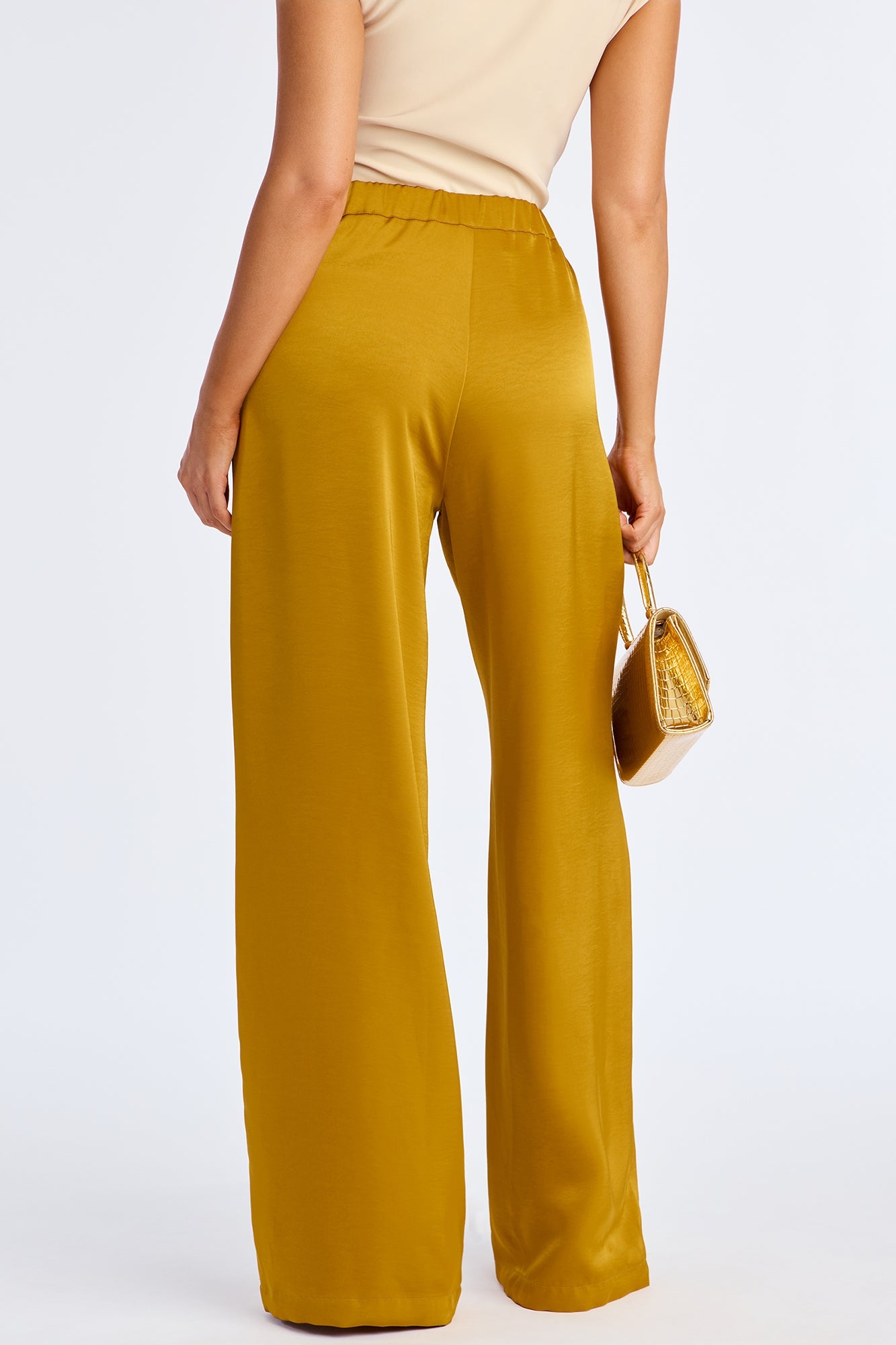 Denise Satin Wide Leg Trouser Pant - Mustard 