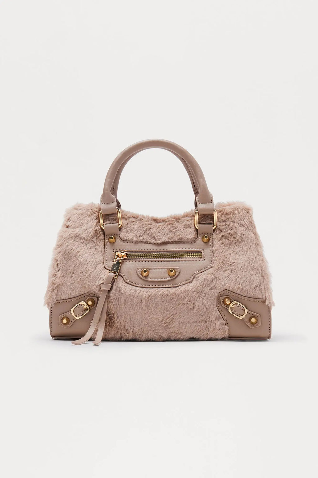 Cozy Carry Faux Fur Handbag - Taupe 