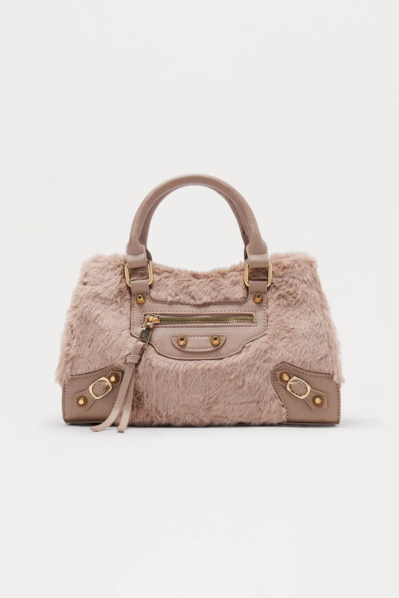 Cozy Carry Faux Fur Handbag - Taupe 