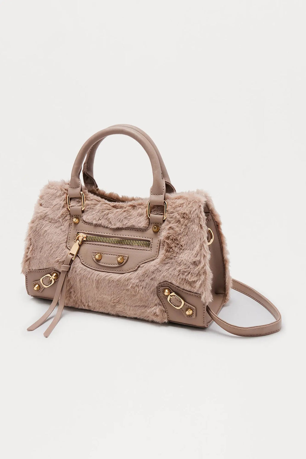 Cozy Carry Faux Fur Handbag - Taupe 