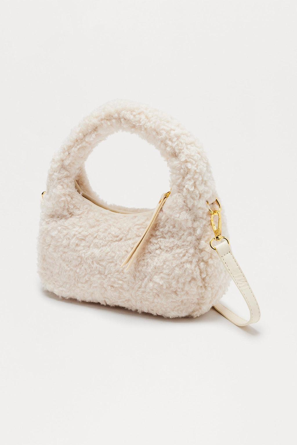 Ash And Fluff Sherpa Satchel Handbag - Ivory 