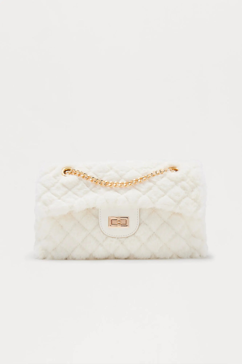 Easy Weather Faux Fur Shoulder Handbag - Ivory 