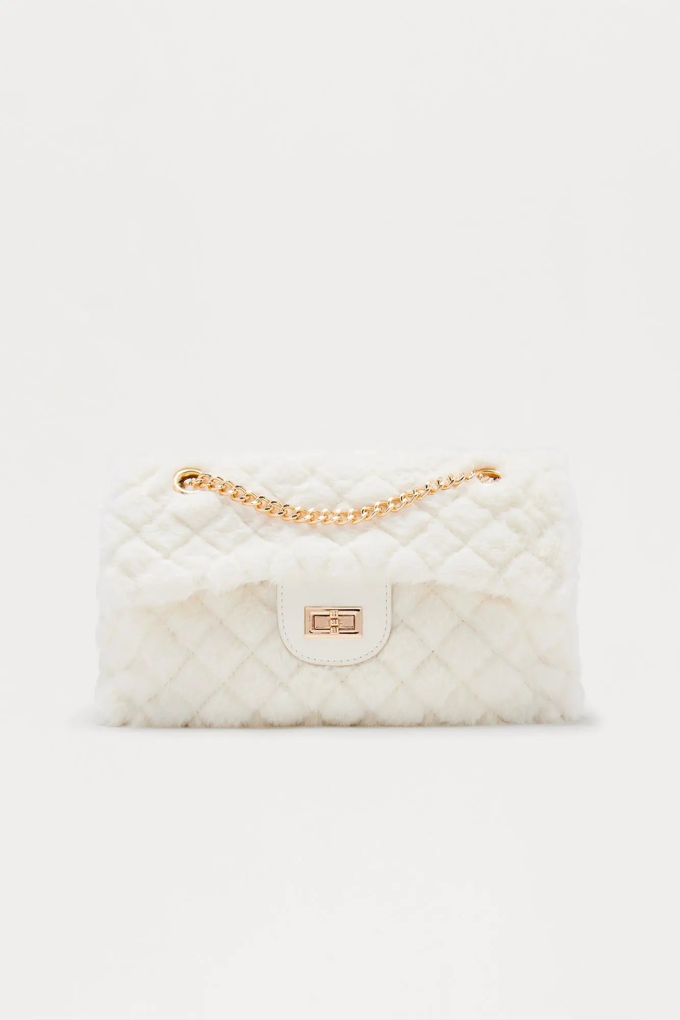 Easy Weather Faux Fur Shoulder Handbag - Ivory 