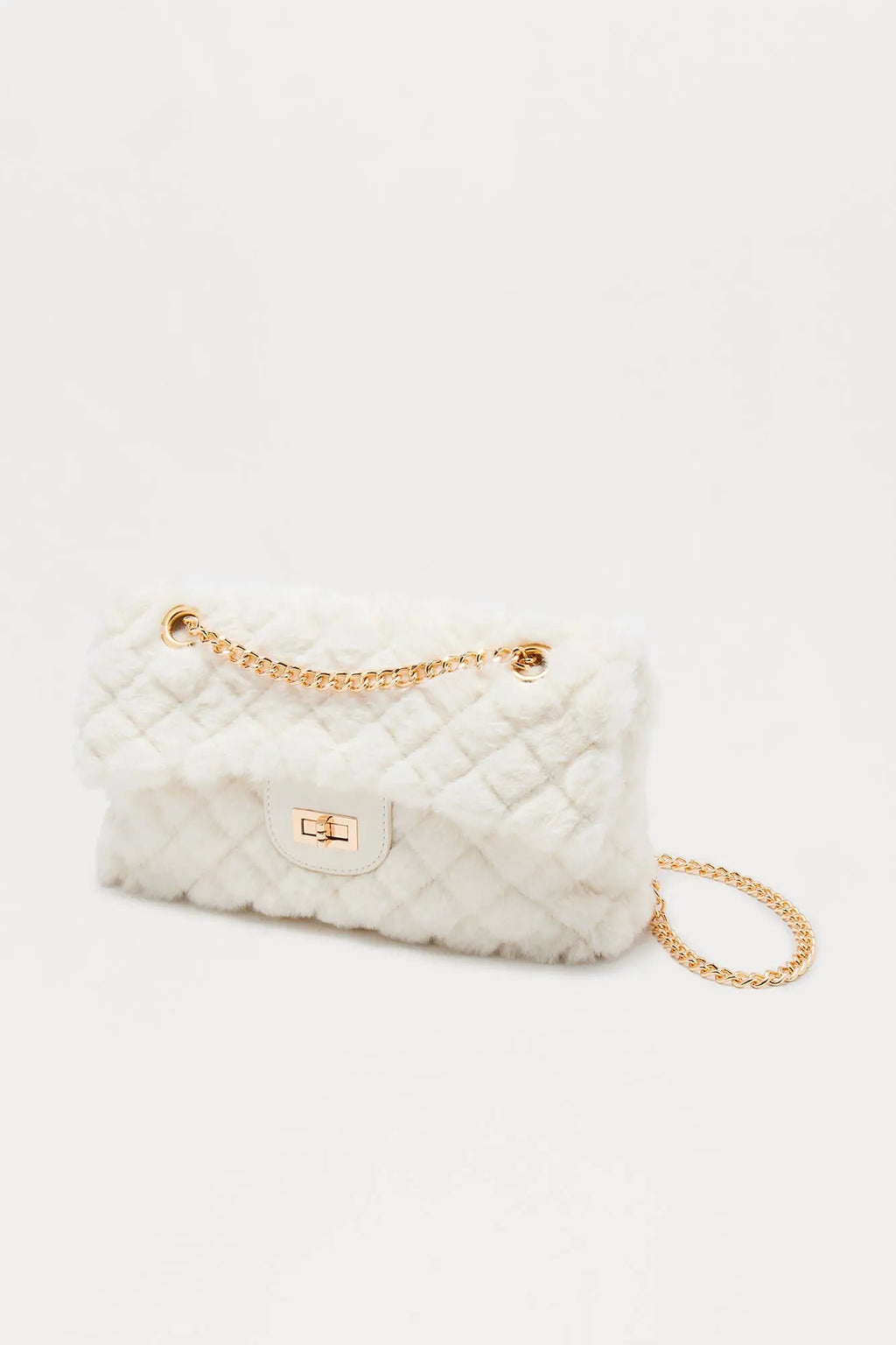 Easy Weather Faux Fur Shoulder Handbag - Ivory 