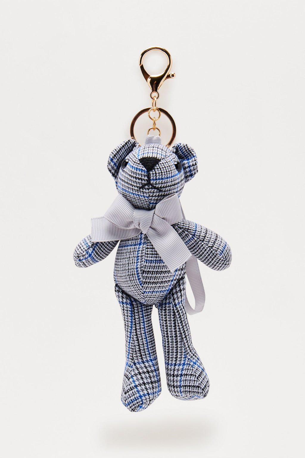 Plaid Teddy Handbag Charm - Grey/combo