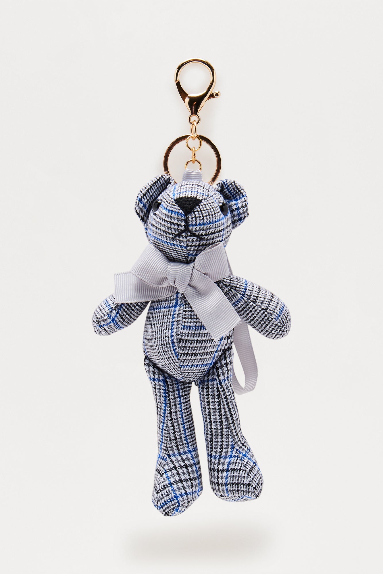 Plaid Teddy Handbag Charm - Grey/combo