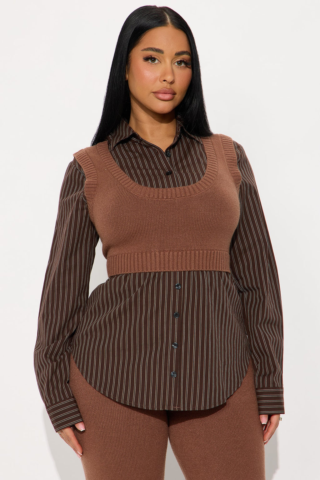 Take Notes Sweater Pant Set - Brown 