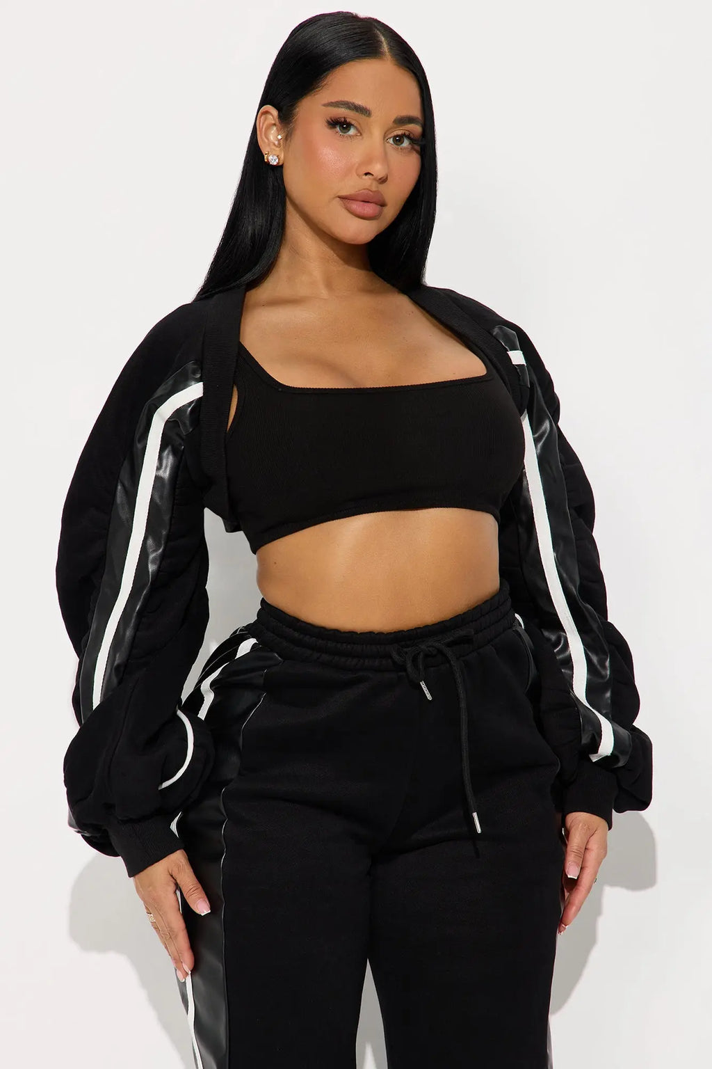 In The Zone Bolero Fleece Pant Set - Black 