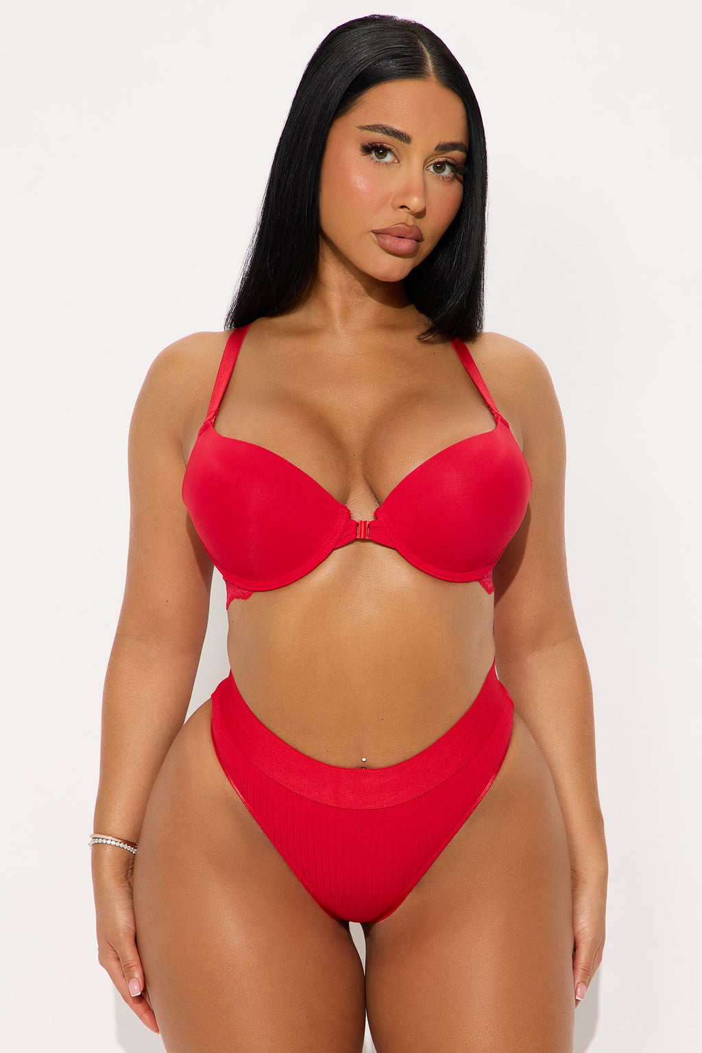Cotton Stretch Ribbed Hipster Thong - Red
