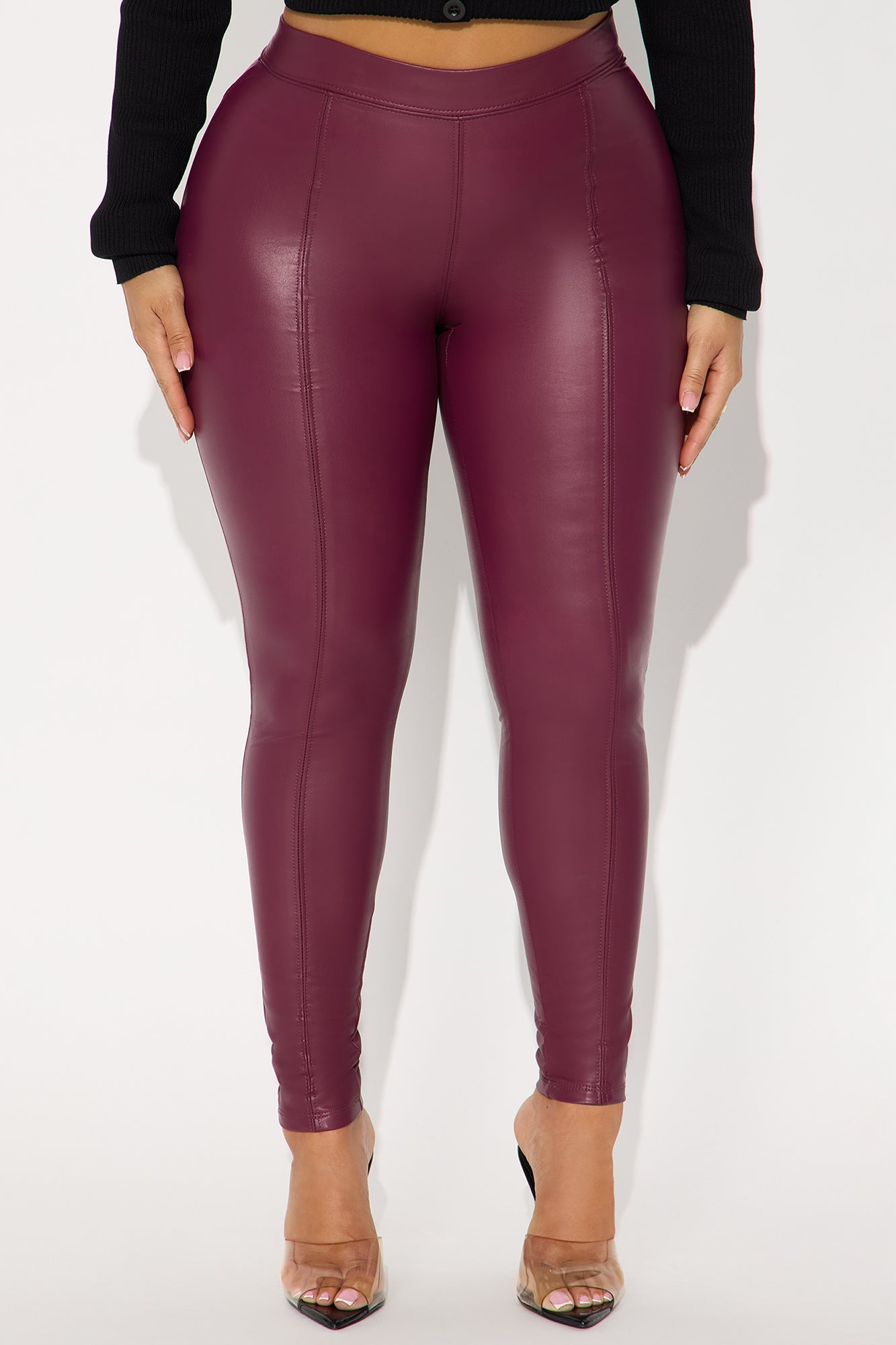 Watch Me Walk Away High Rise Faux Leather Legging - Burgundy 