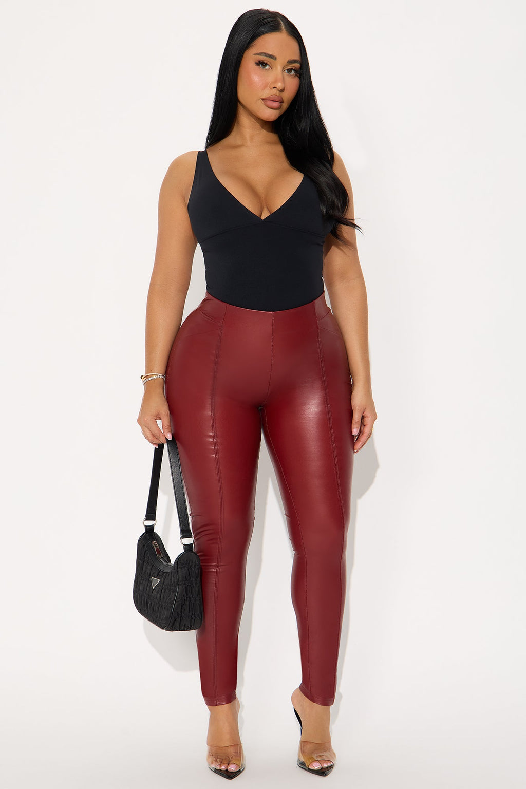 All Eyes On You Faux Leather Leggings - Wine 