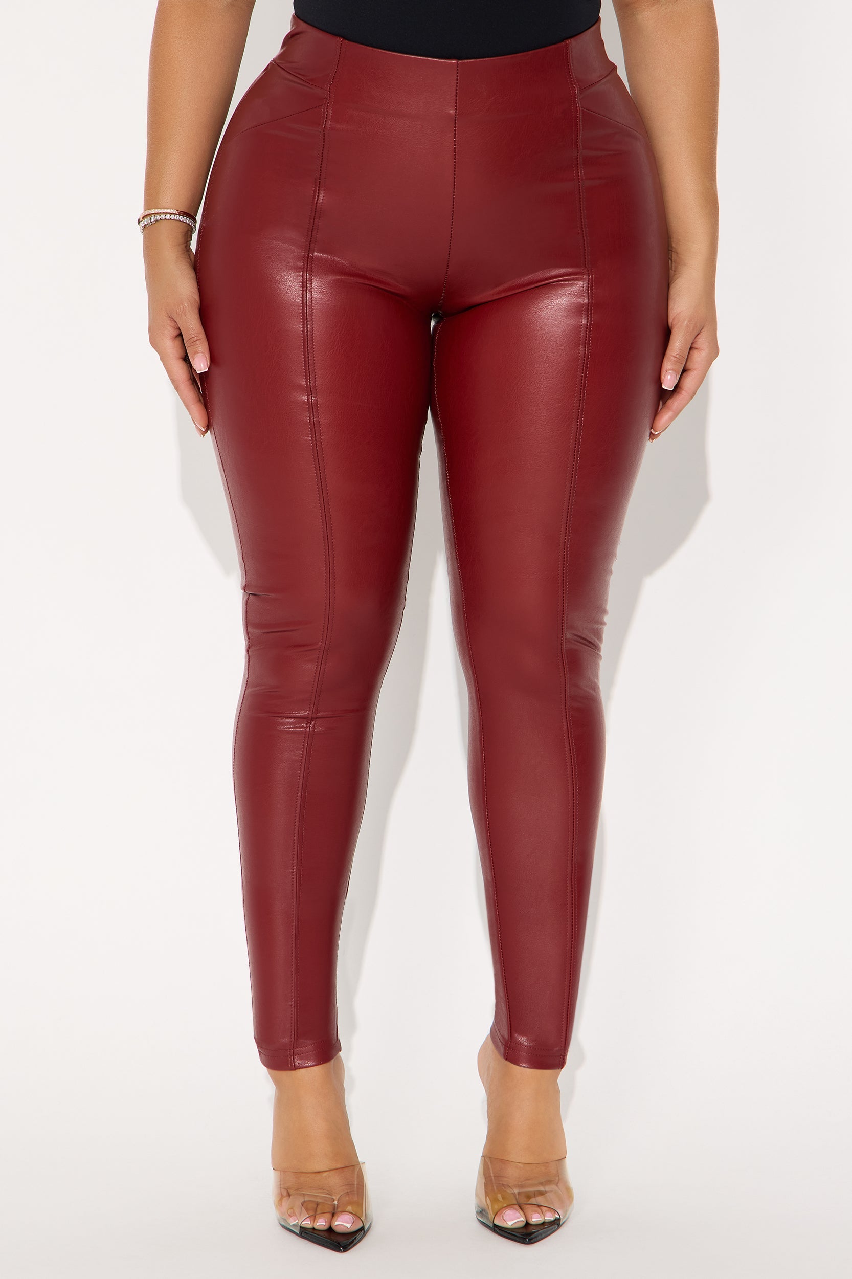 All Eyes On You Faux Leather Leggings - Wine 