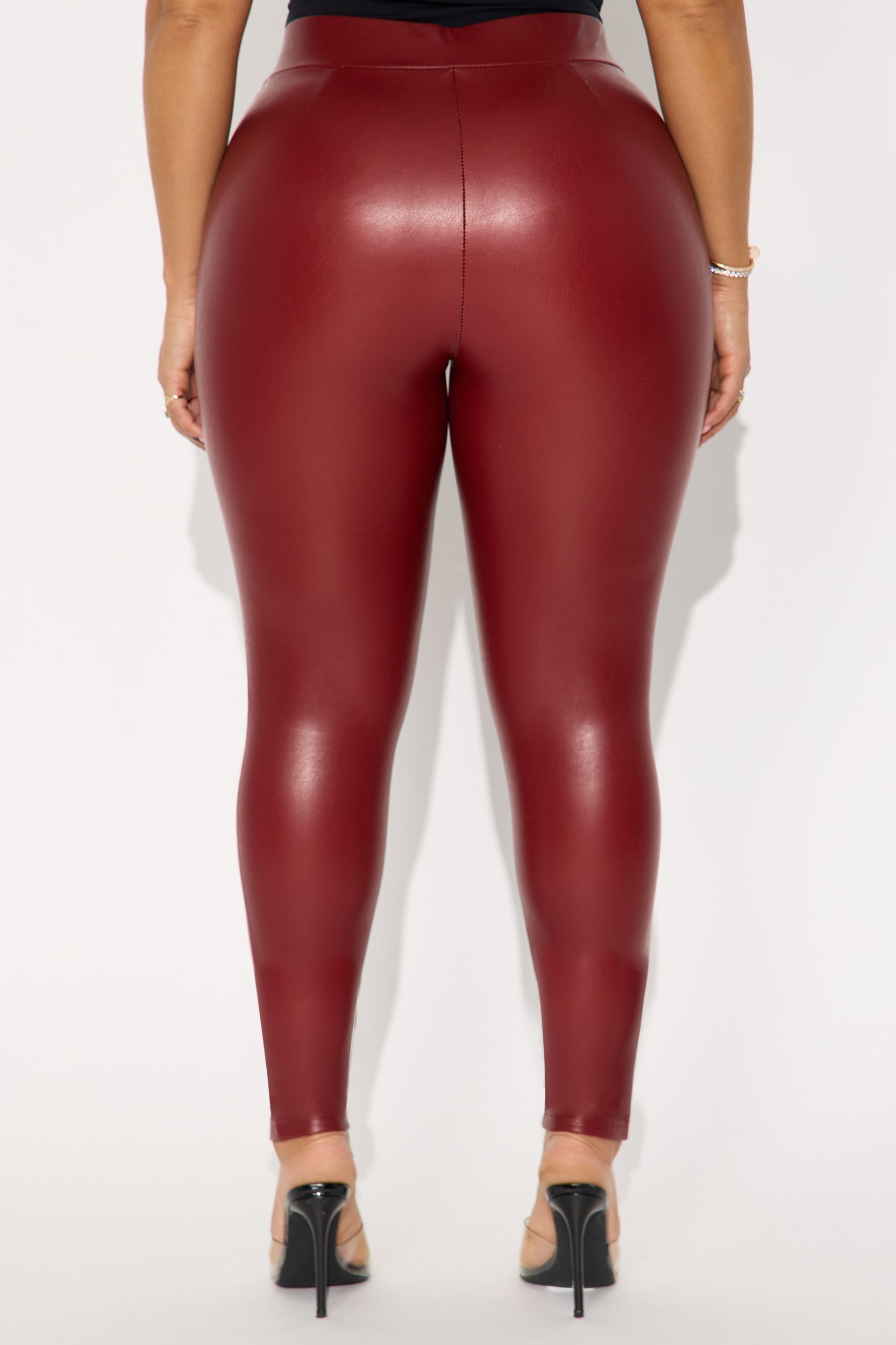 All Eyes On You Faux Leather Leggings - Wine 