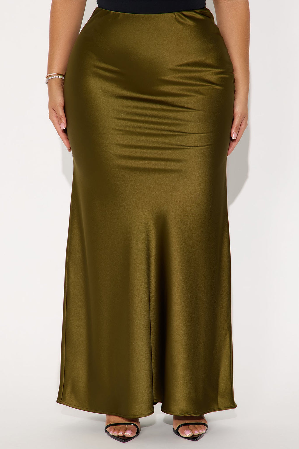 Aurora Satin Maxi Skirt - Olive