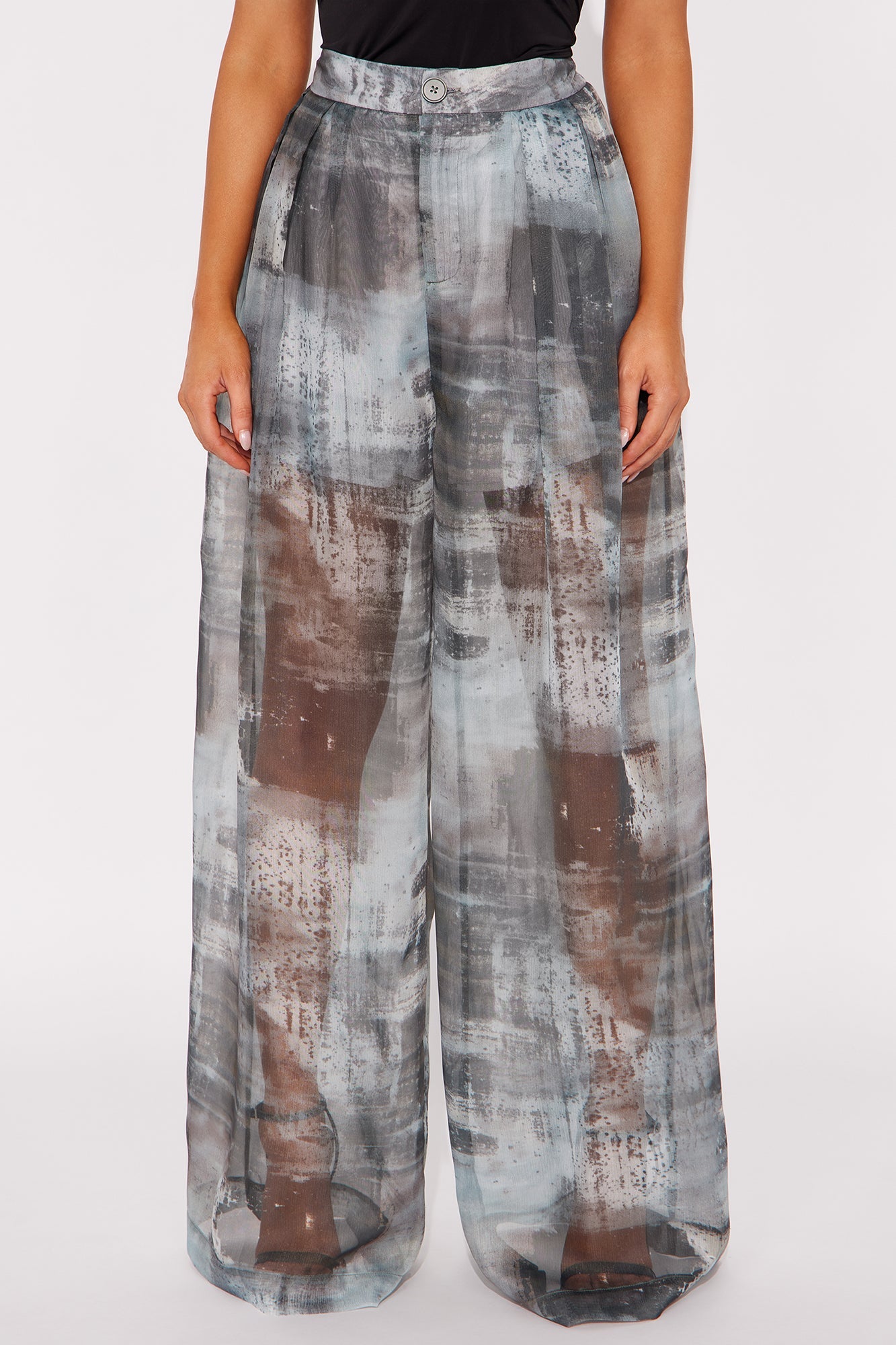 Hollie Wide Leg Abstract Print Organza Pant - Grey/combo 