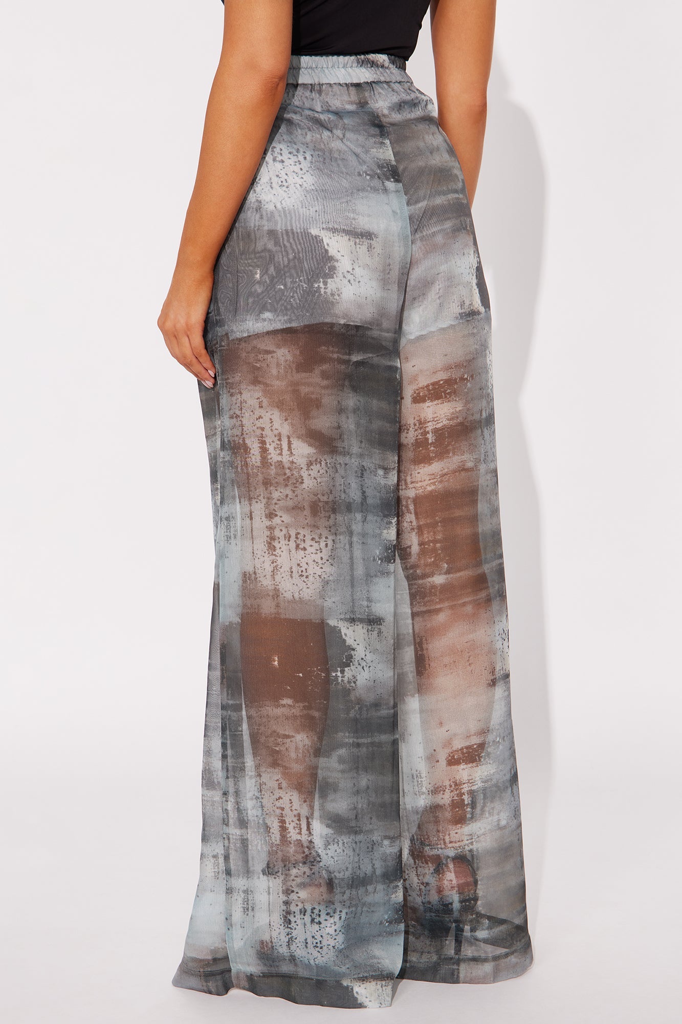 Hollie Wide Leg Abstract Print Organza Pant - Grey/combo 
