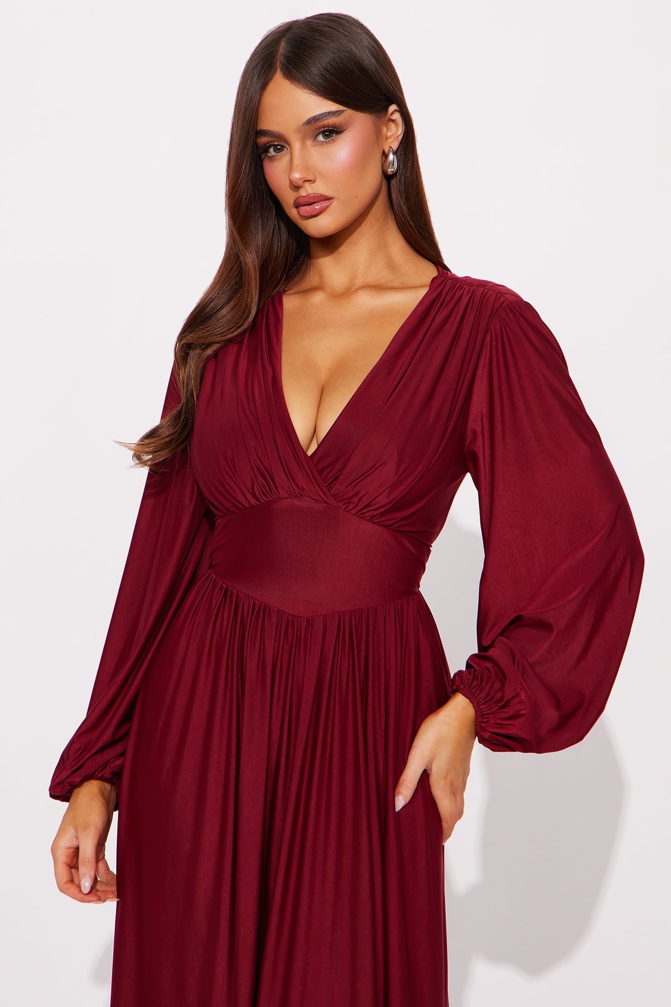 Vivi Long Sleeve Maxi Dress - Burgundy