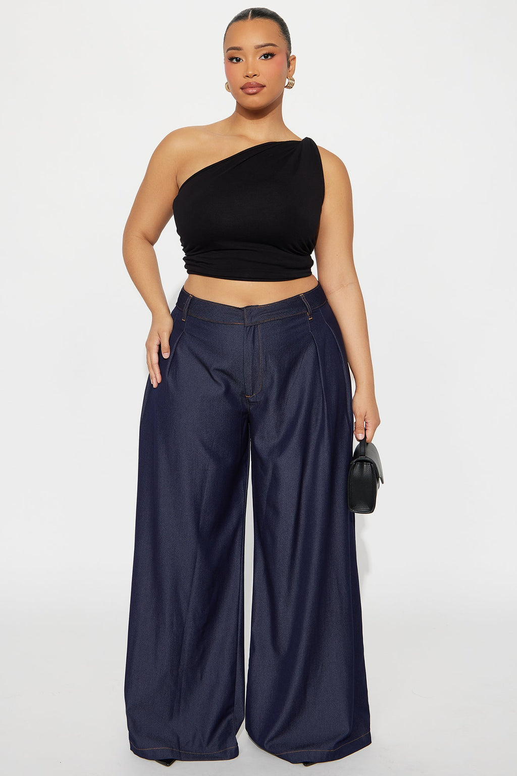 Amiah High Rise Chambray Wide Leg Pant 33 - Rinse Blue Wash 