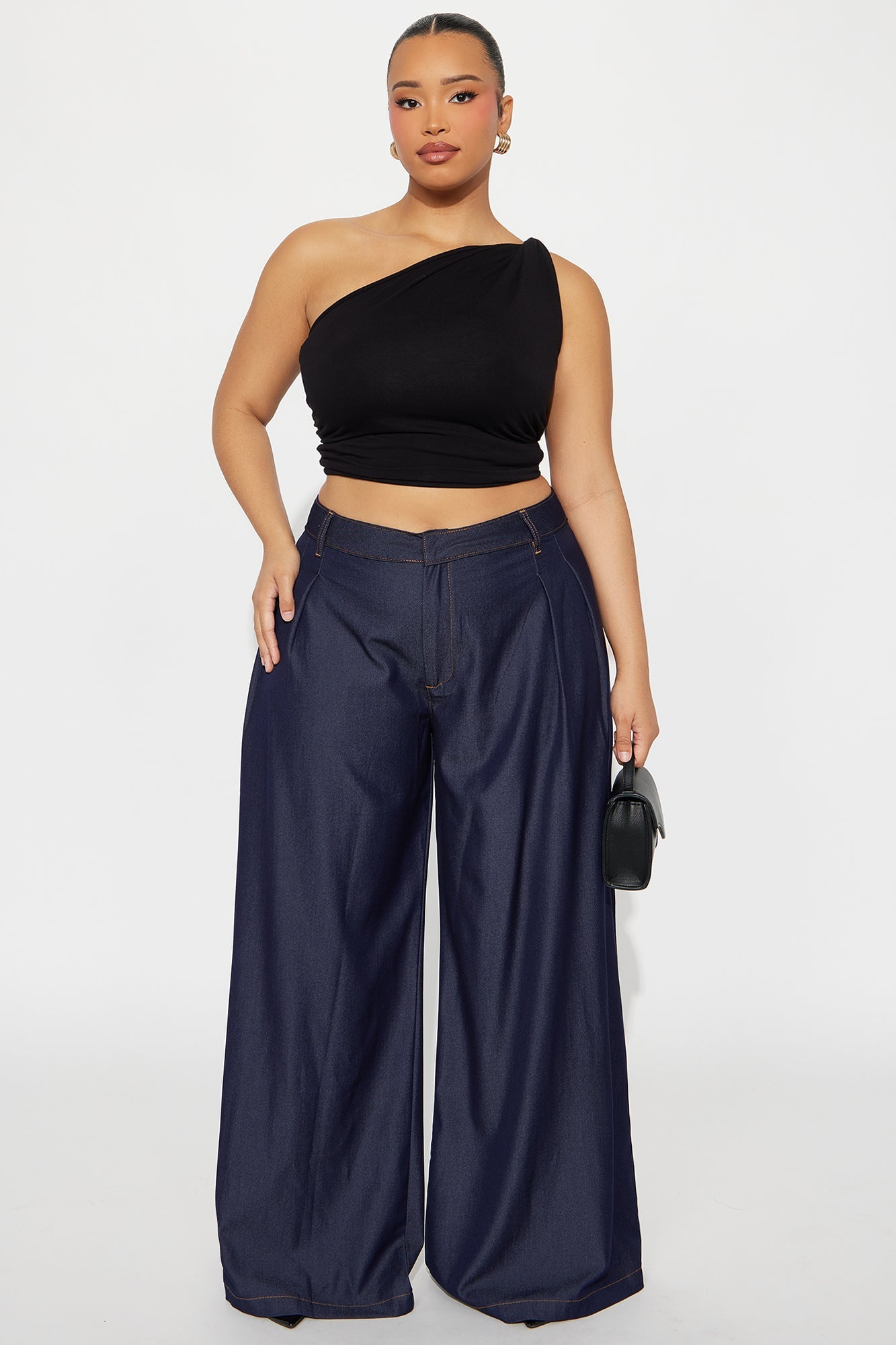 Amiah High Rise Chambray Wide Leg Pant 33 - Rinse Blue Wash 
