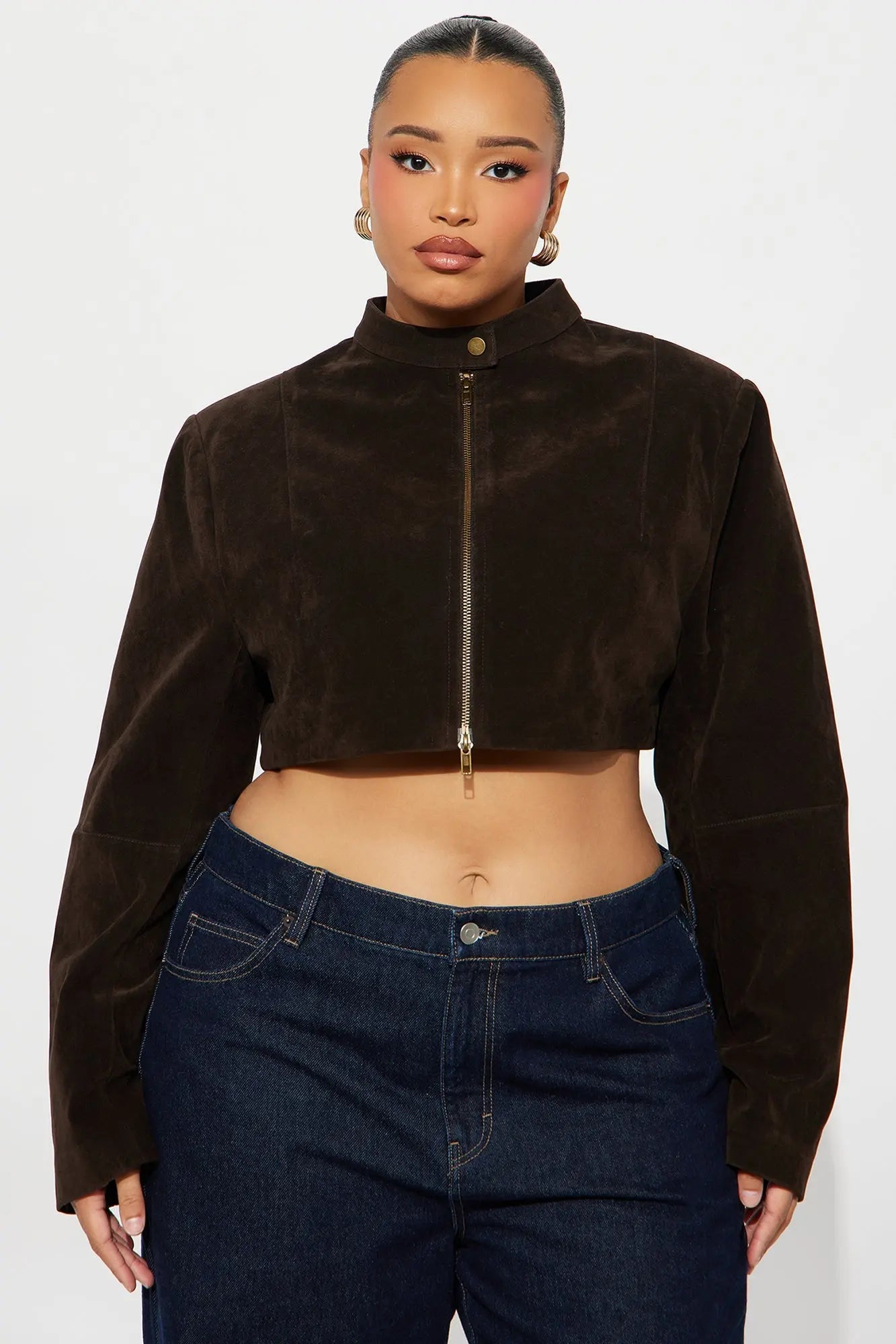 Blake Cropped Faux Suede Moto Jacket - Chocolate 