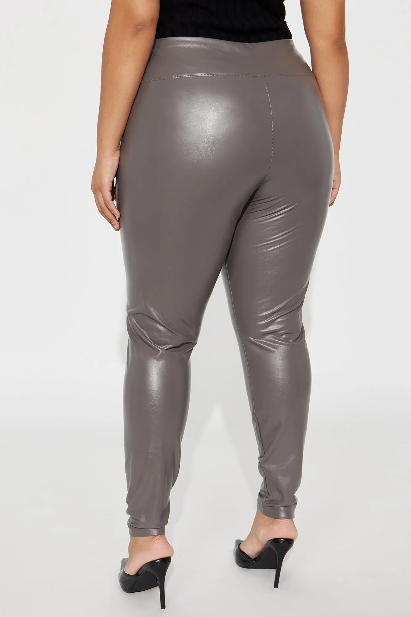 Faux Leather Tummy Tuck Leggings - Charcoal 