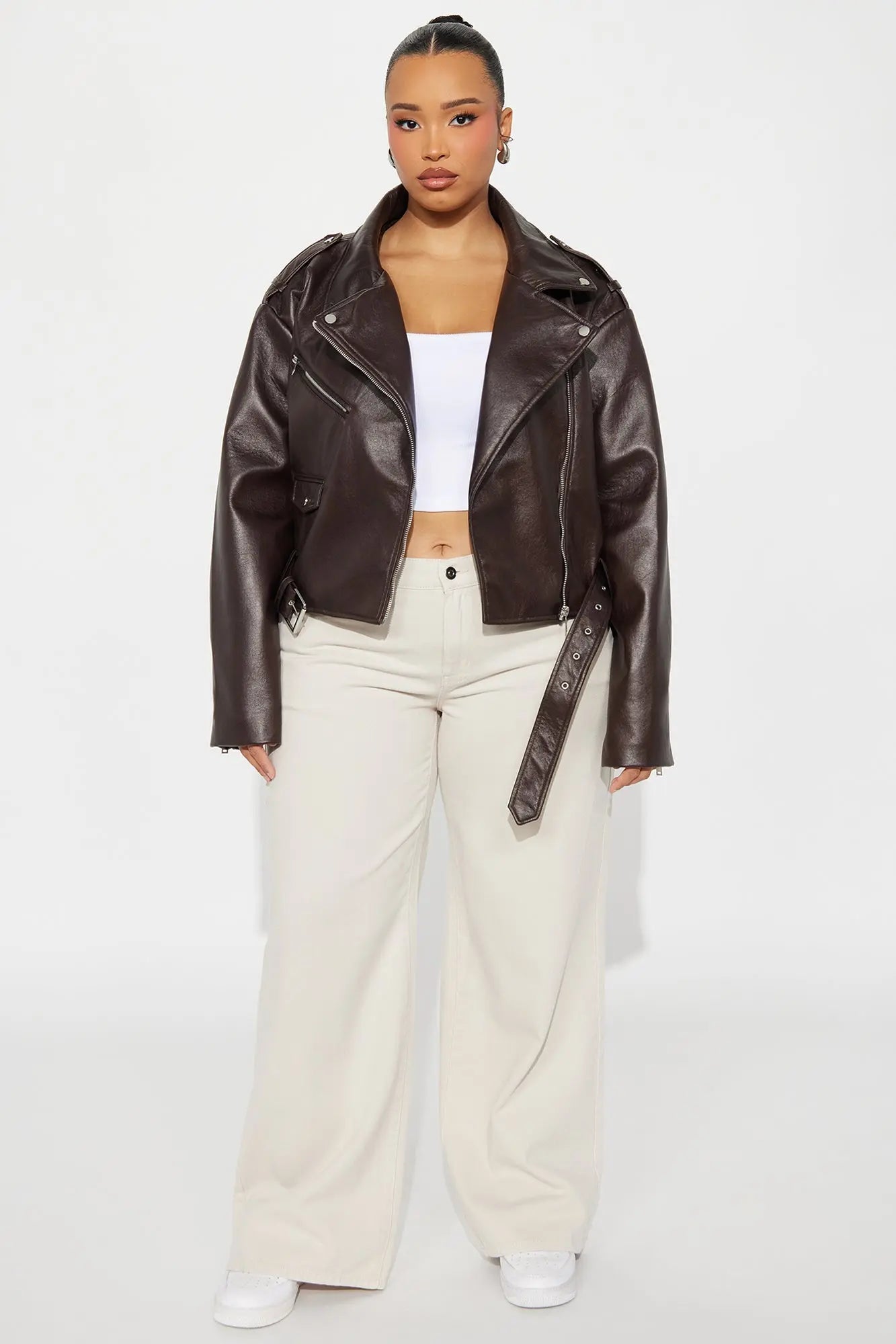 Roxie Faux Leather Jacket - Chocolate 