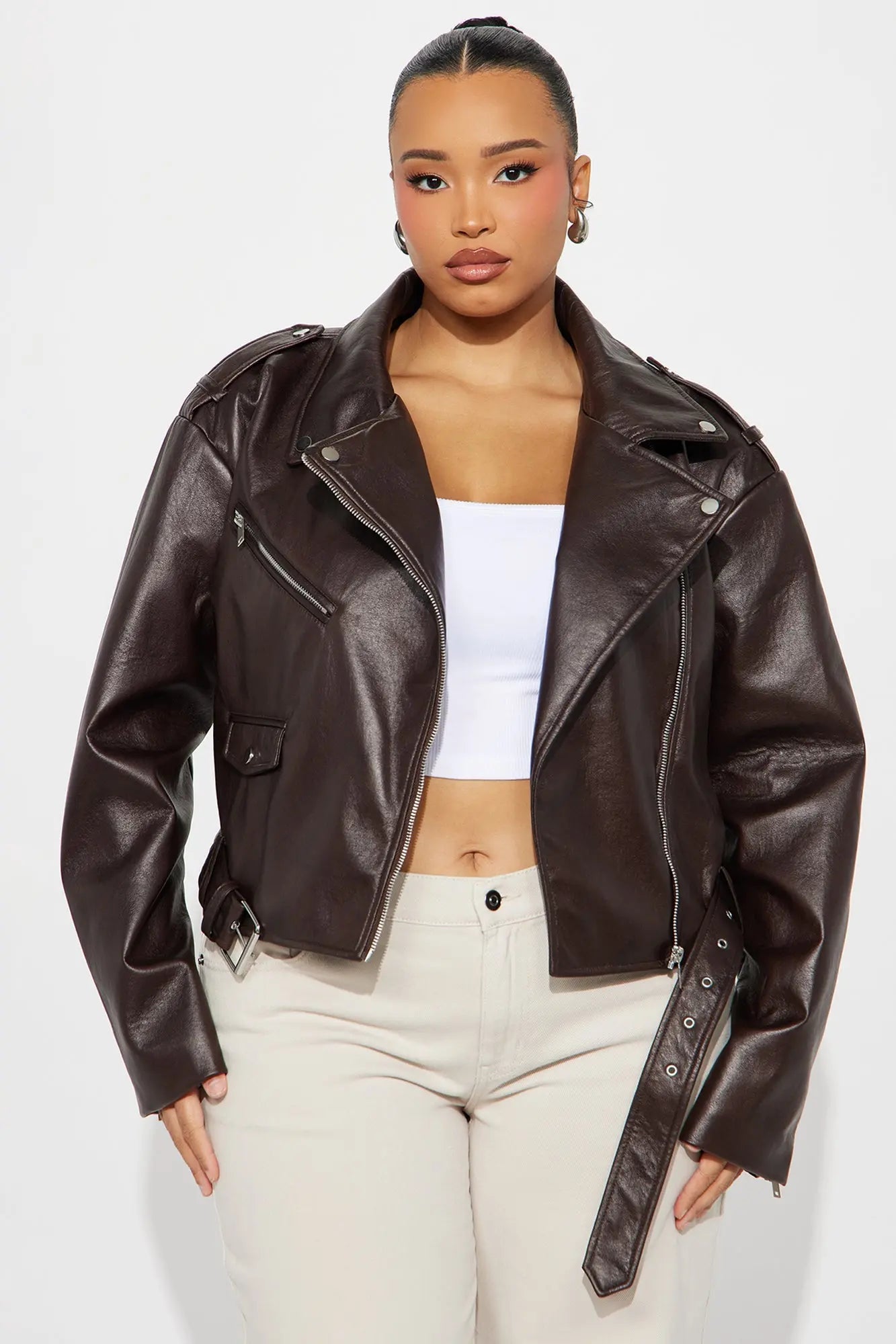 Roxie Faux Leather Jacket - Chocolate 