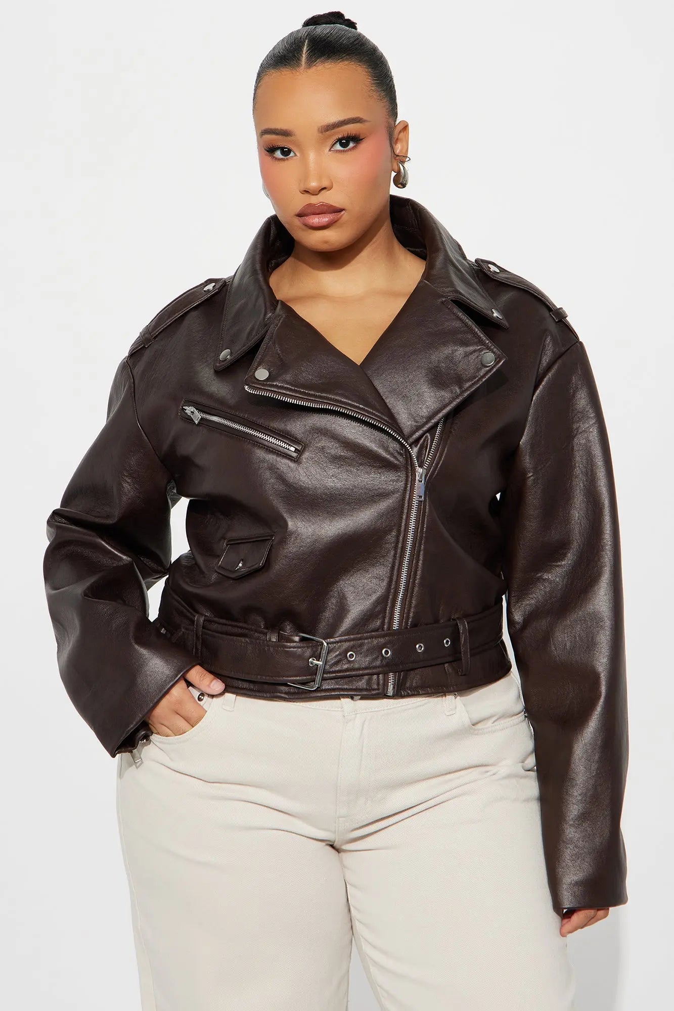 Roxie Faux Leather Jacket - Chocolate 