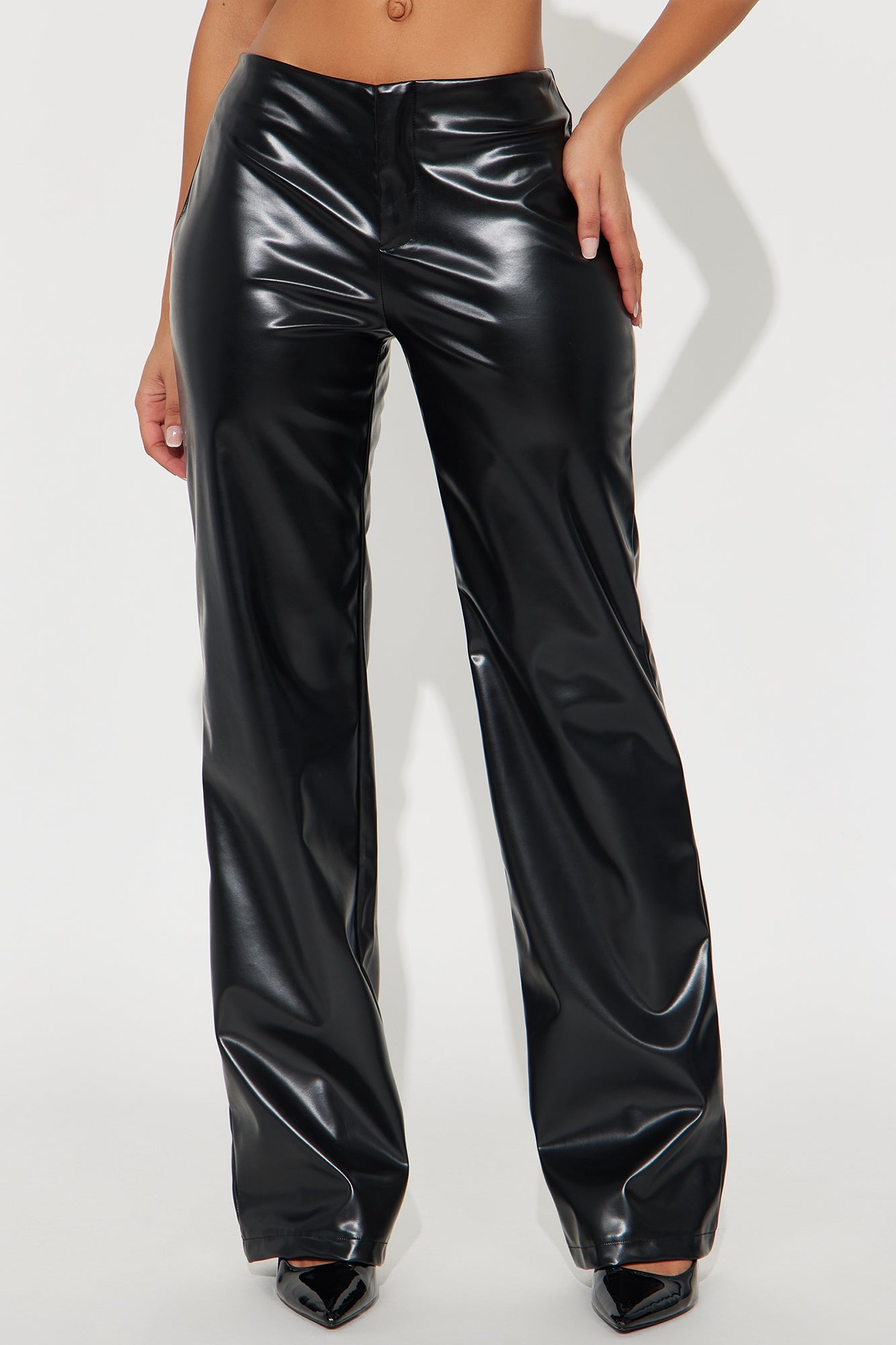 Monica Low Rise Faux Leather Pant 32″ - Black 