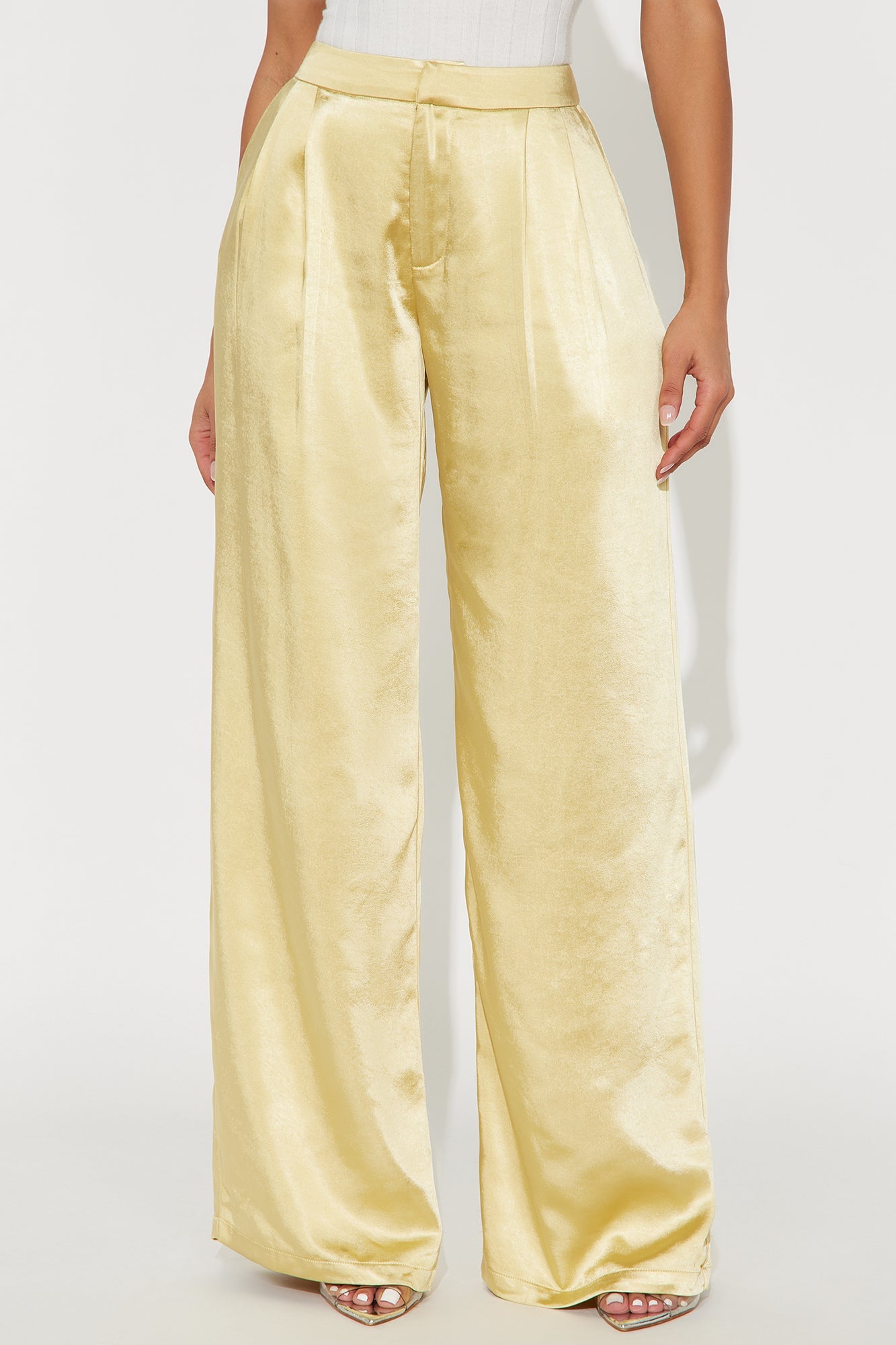 Main Topic Low Rise Wide Leg Satin Pant 33 - Yellow 
