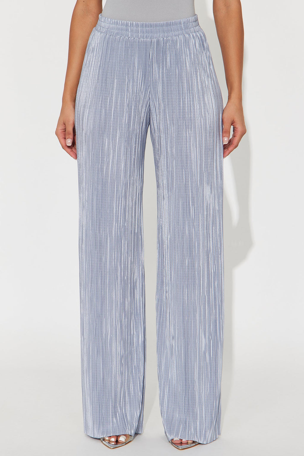 No Small Talk Wide Leg Plisse Pant 32″ - Silver 