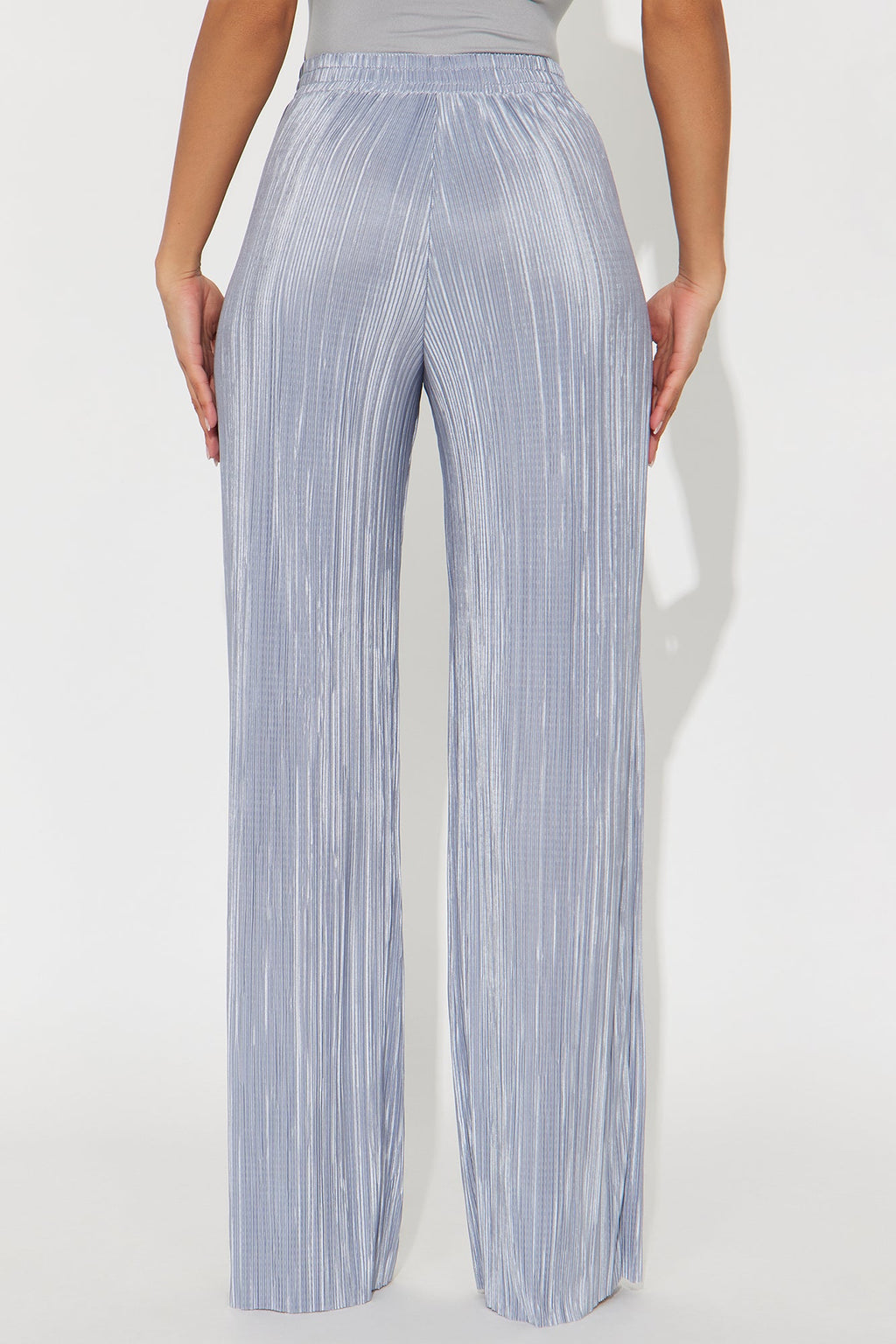 No Small Talk Wide Leg Plisse Pant 32″ - Silver 