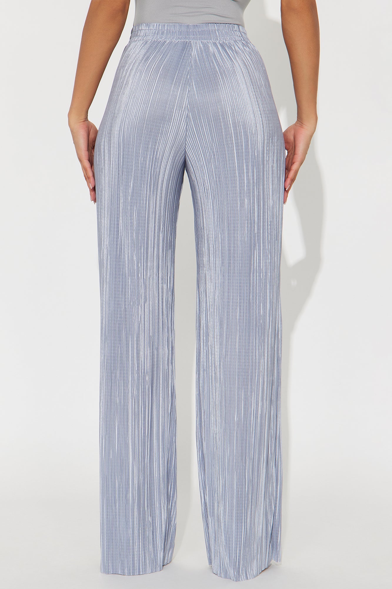 No Small Talk Wide Leg Plisse Pant 32″ - Silver 