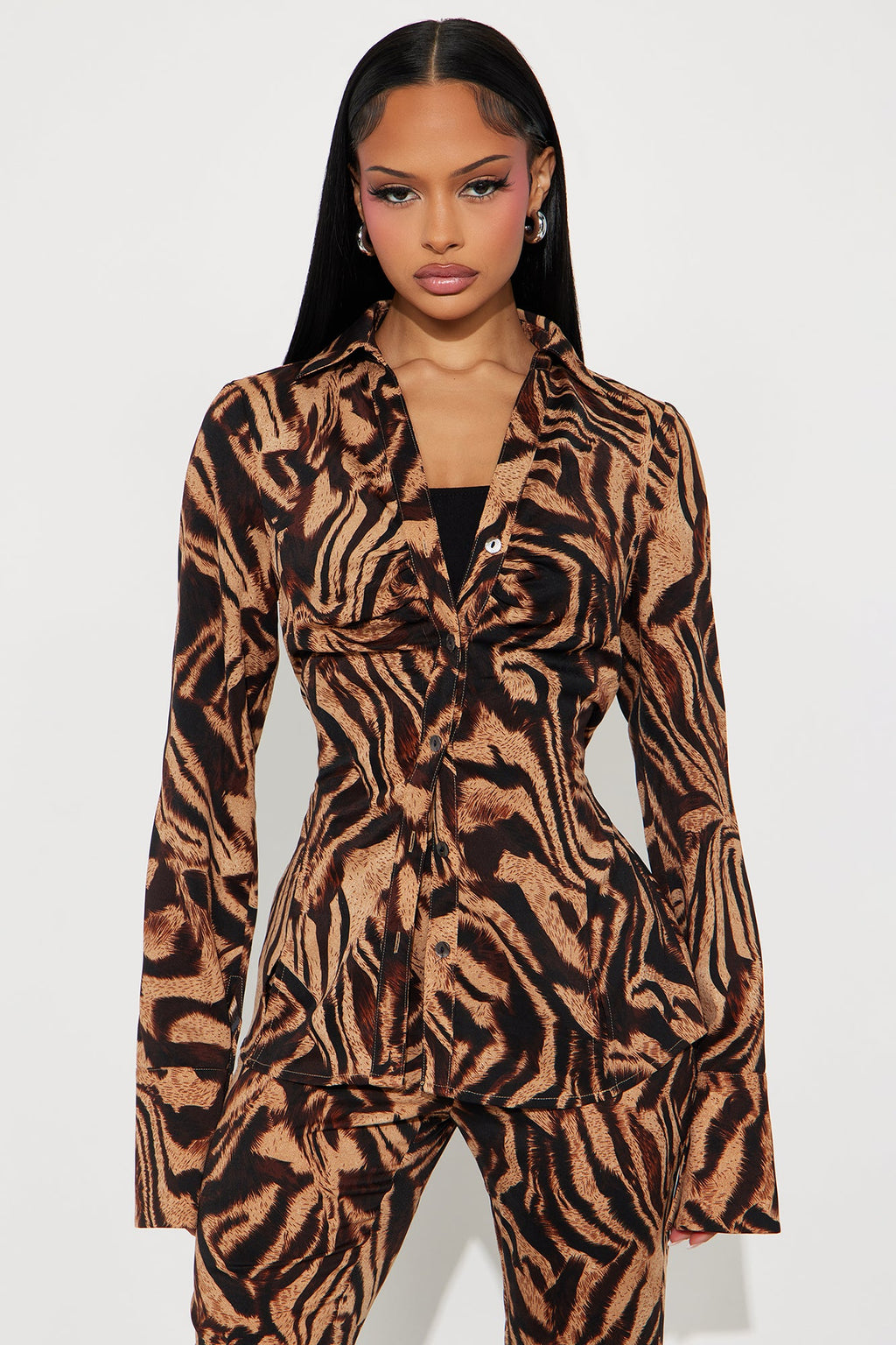 Feminine Aura Pant Set - Brown Combo 