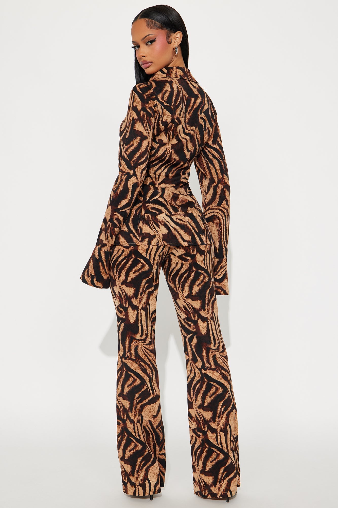 Feminine Aura Pant Set - Brown Combo 