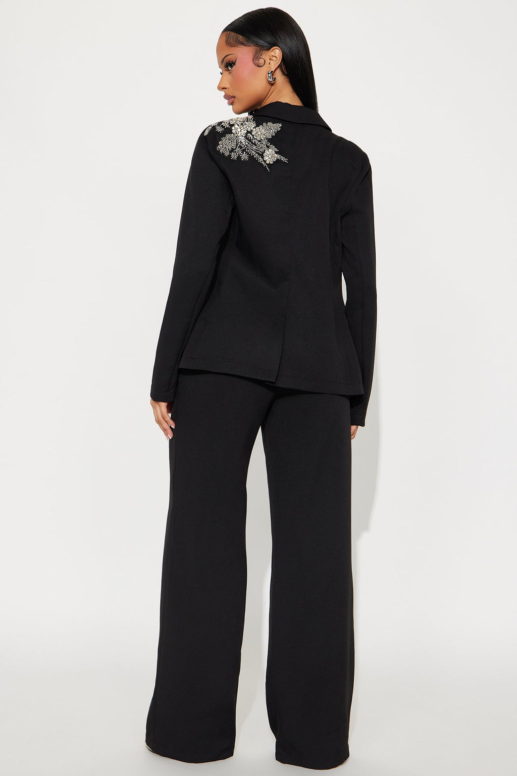 Addison Embellished Blazer Pant Set - Black 