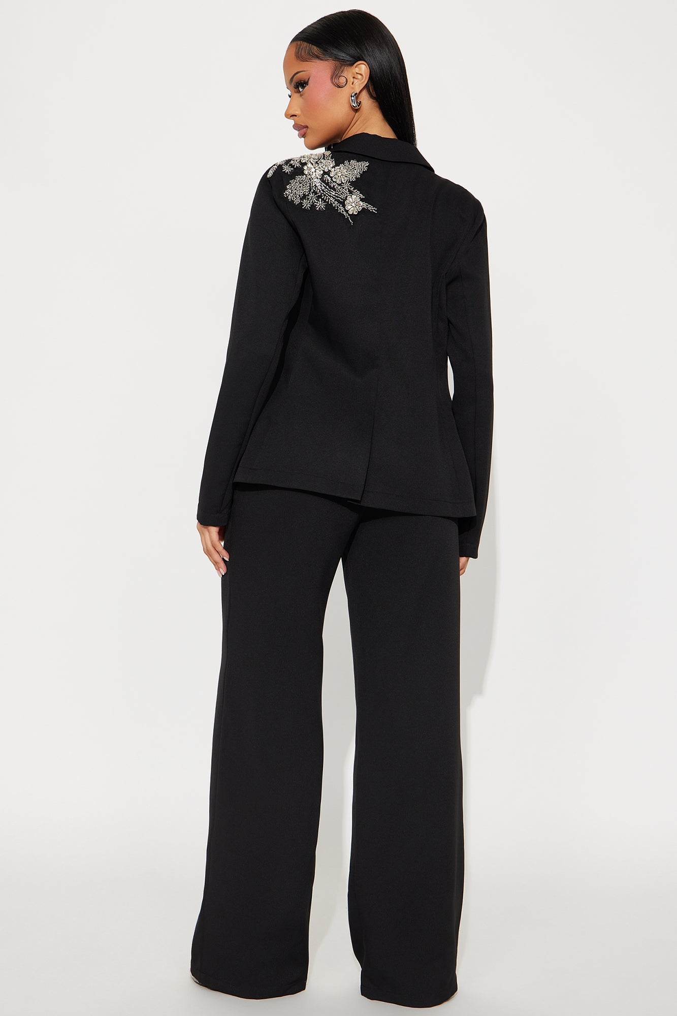Addison Embellished Blazer Pant Set - Black 