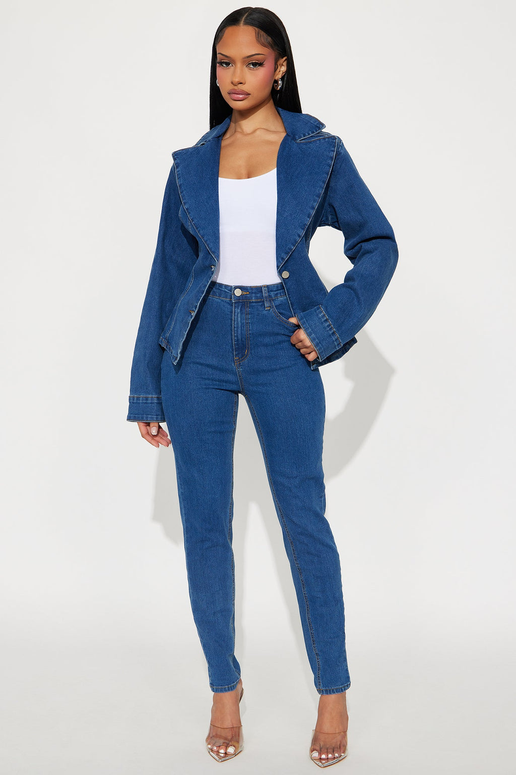Beverly Bodysuit Denim Pant Set - Medium Wash 