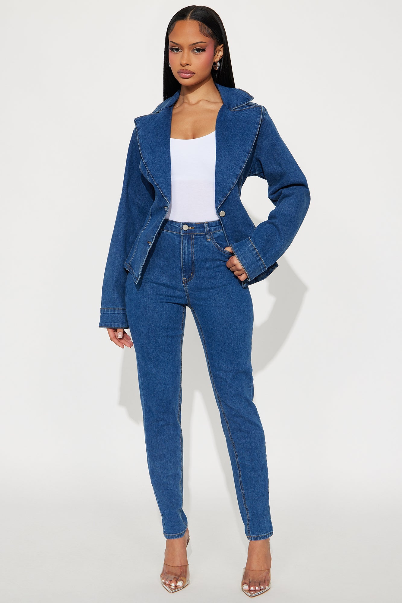Beverly Bodysuit Denim Pant Set - Medium Wash 