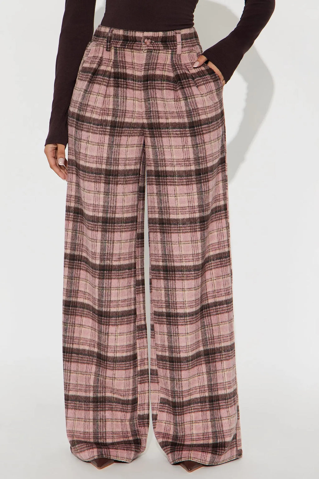 Out Your League Plaid Wide Leg Pant 33″ - Pink/combo 