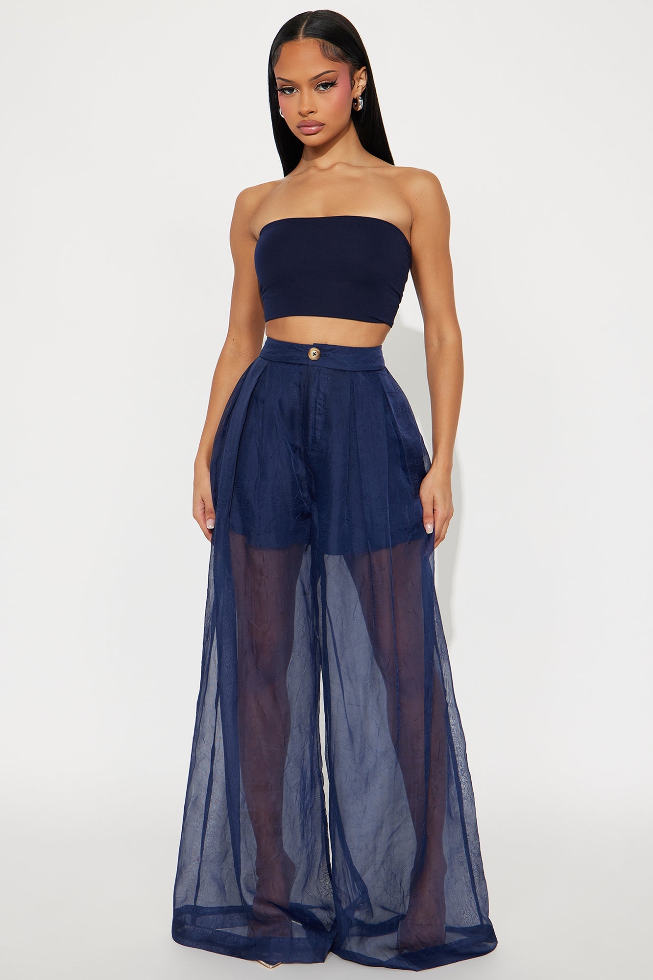 Hollie Wide Leg Organza Pant - Navy 