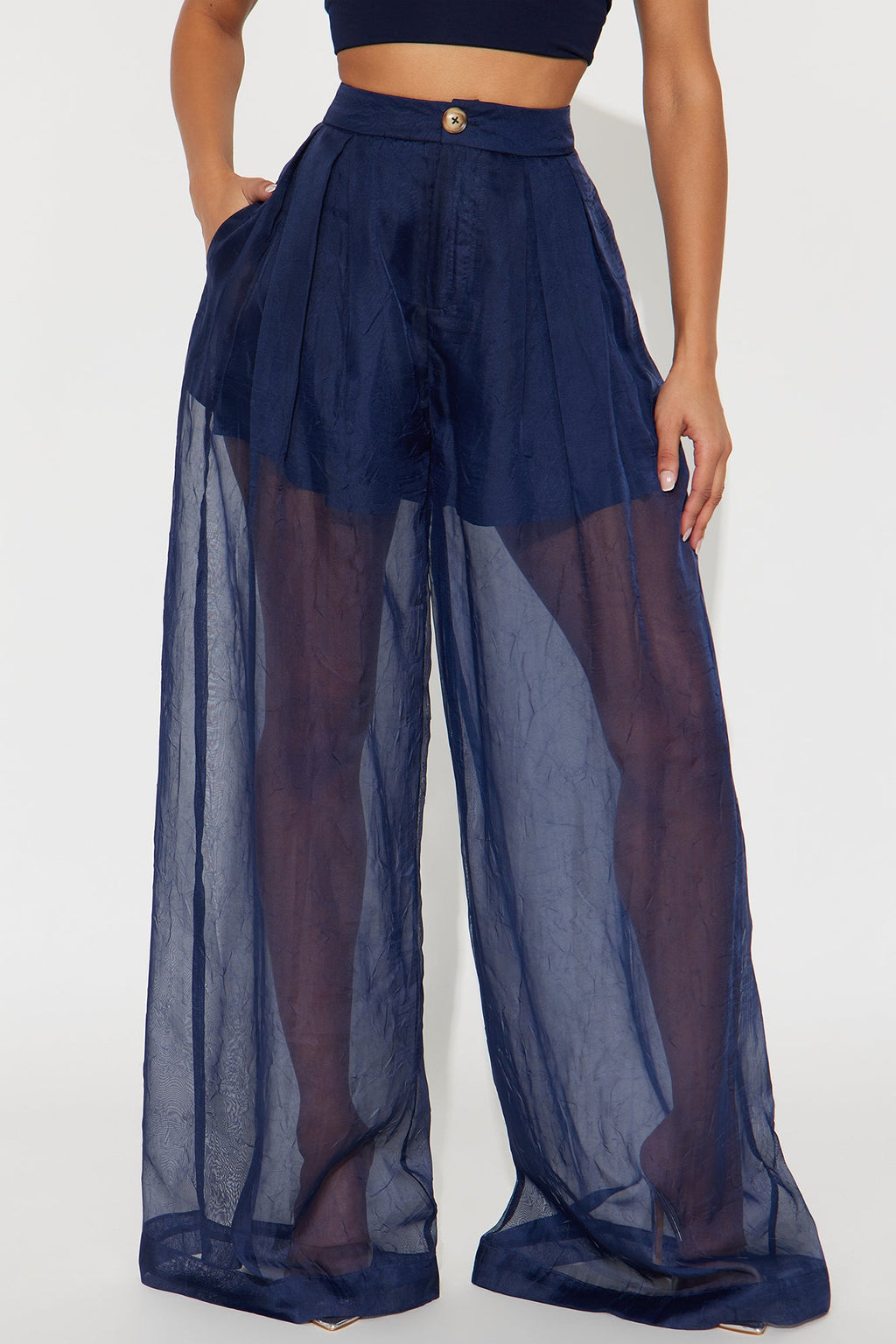 Hollie Wide Leg Organza Pant - Navy 