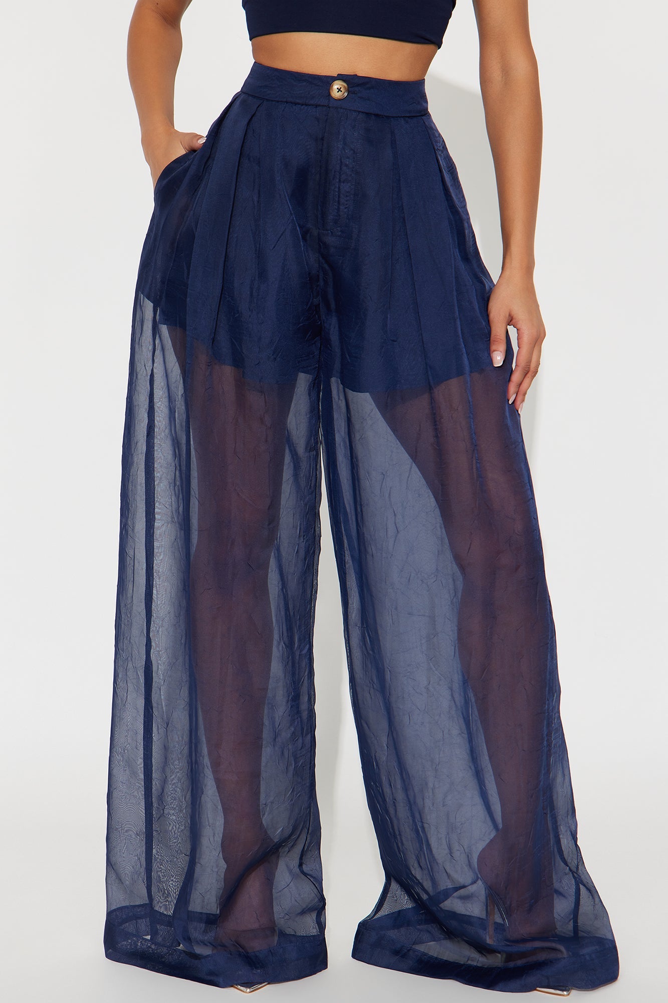 Hollie Wide Leg Organza Pant - Navy 