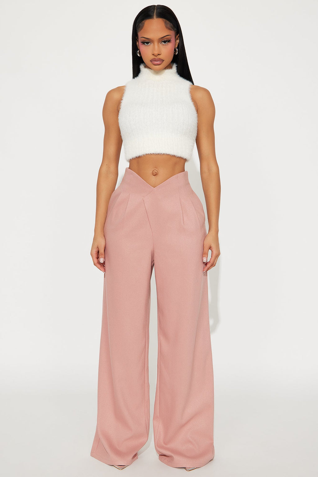 Hailey V Front Wide Leg Trouser 33″ - Mauve 