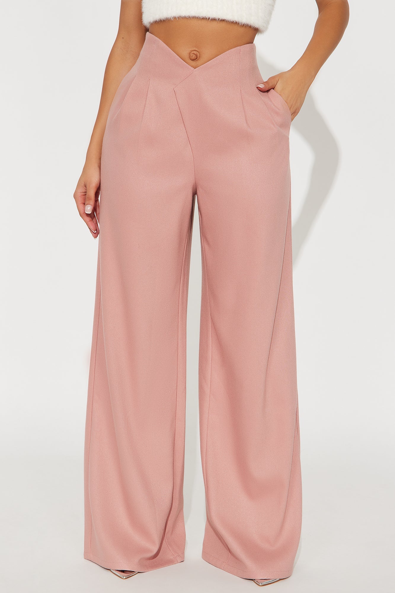 Hailey V Front Wide Leg Trouser 33″ - Mauve 