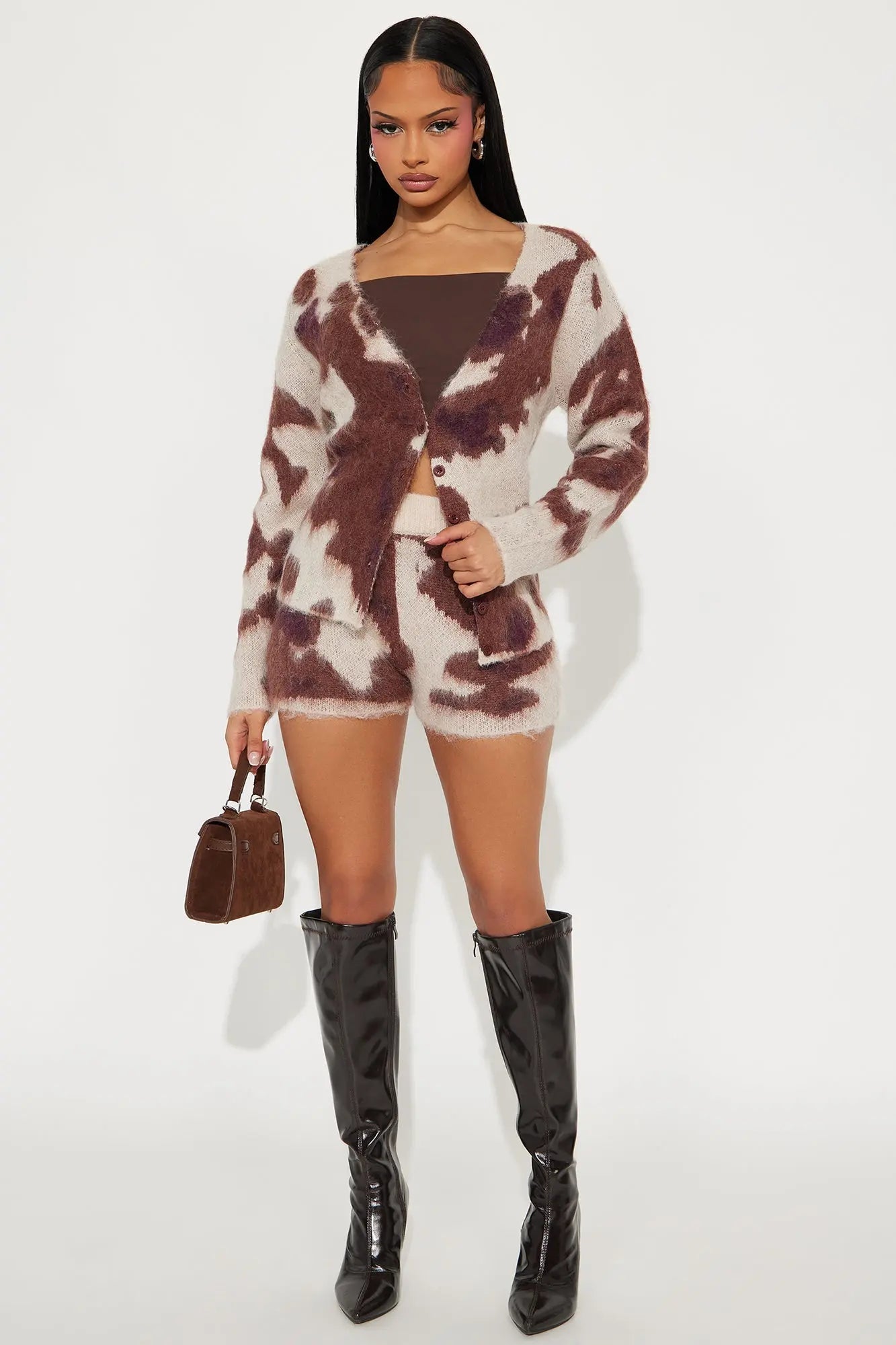 Holy Cow Cozy Short Set - Brown/combo 