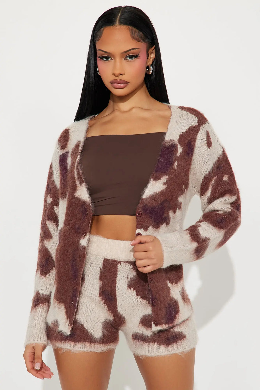 Holy Cow Cozy Short Set - Brown/combo 
