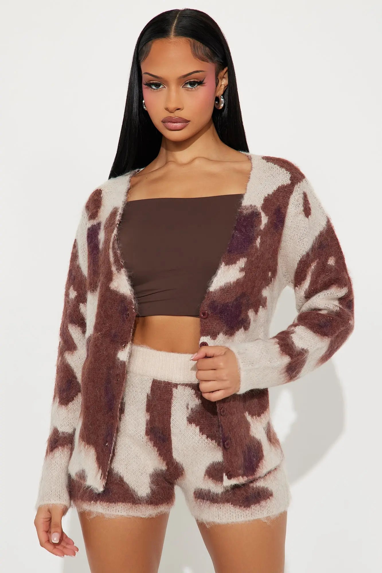 Holy Cow Cozy Short Set - Brown/combo 